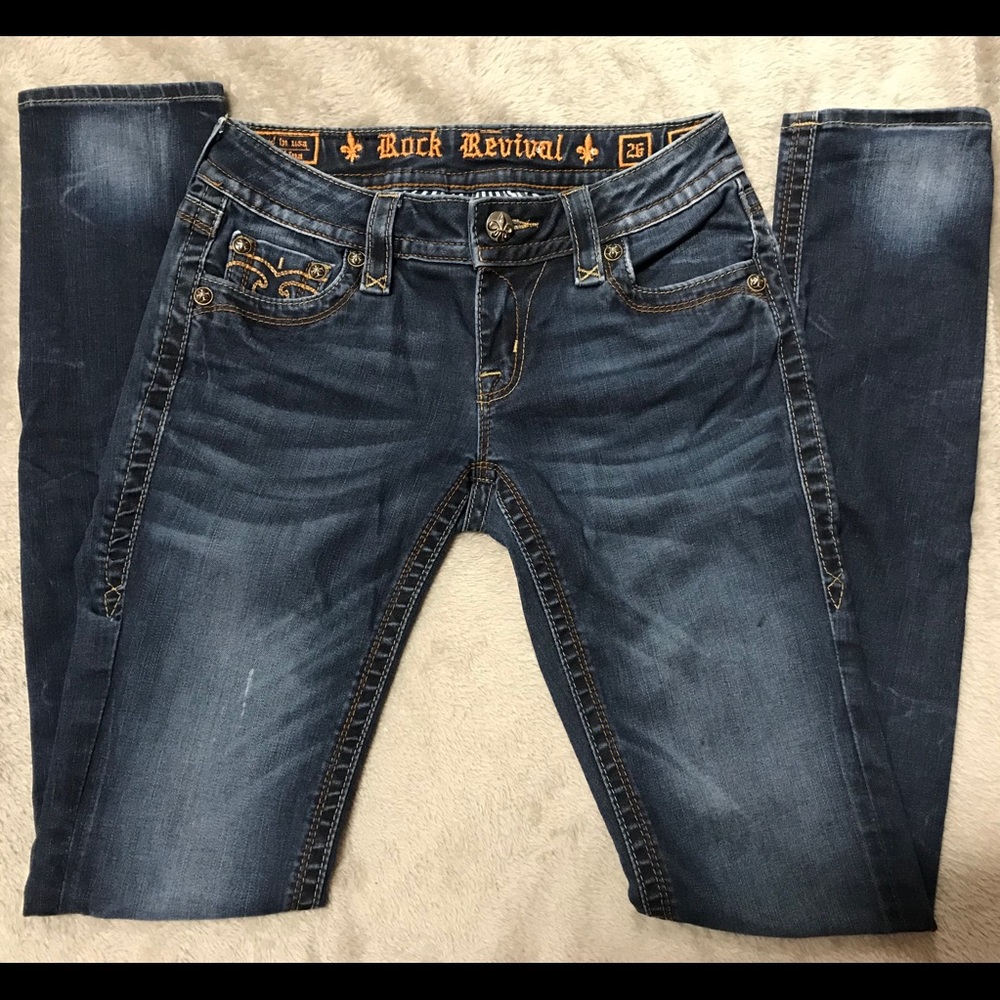 Rock revival super skinny blue jeans